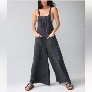 Natural Life Dakota Tie Overalls - Washed Black